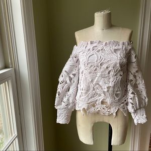 Off the shoulder light pink lace crop top